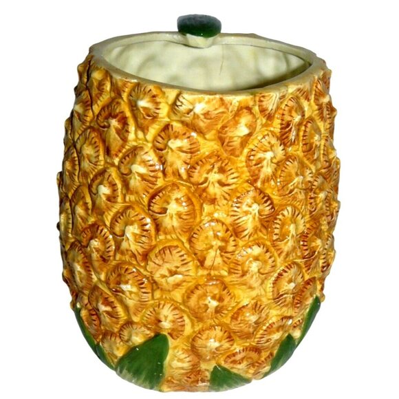 Ceramic Majolica Pineapple Pitcher Green Leaf Handle Tropical Hand-Painted Vtg - Picture 4 of 5